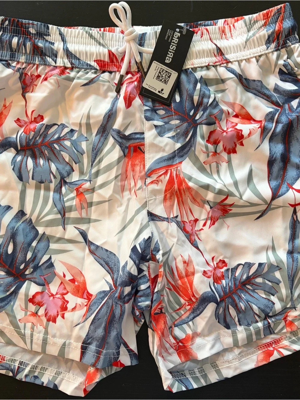 Men’s XS/Teen XL Tropical Floral Swim Shorts - White, Blue & Red